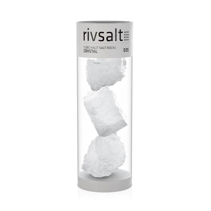 035 CRYSTAL - kubische Halit-Salzsteine. Stilvolle Geschenkpackung. für den Großhandel von Rivsalt