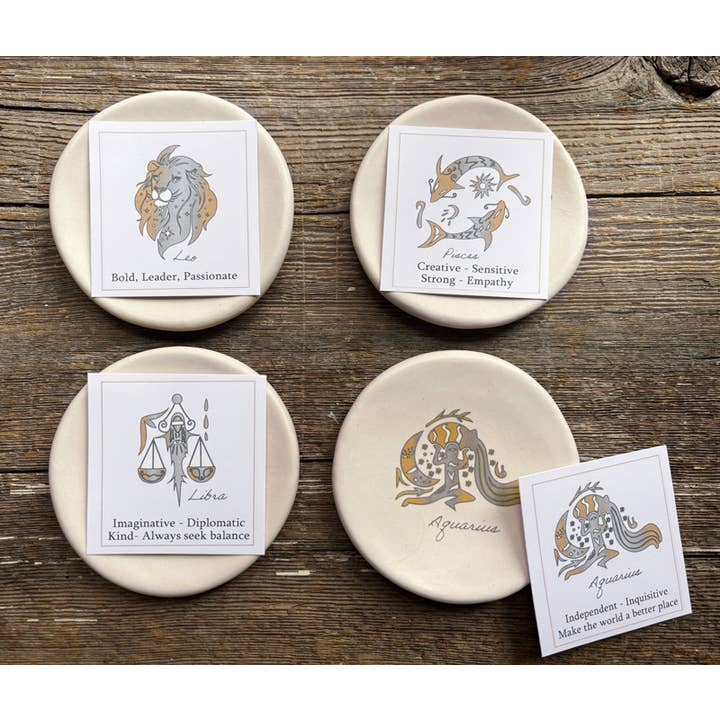 August Ceramics - Wholesale Jewelry Dish - 3.5" Ceramic Zodiac Sign assortment with Tabletop Display 1