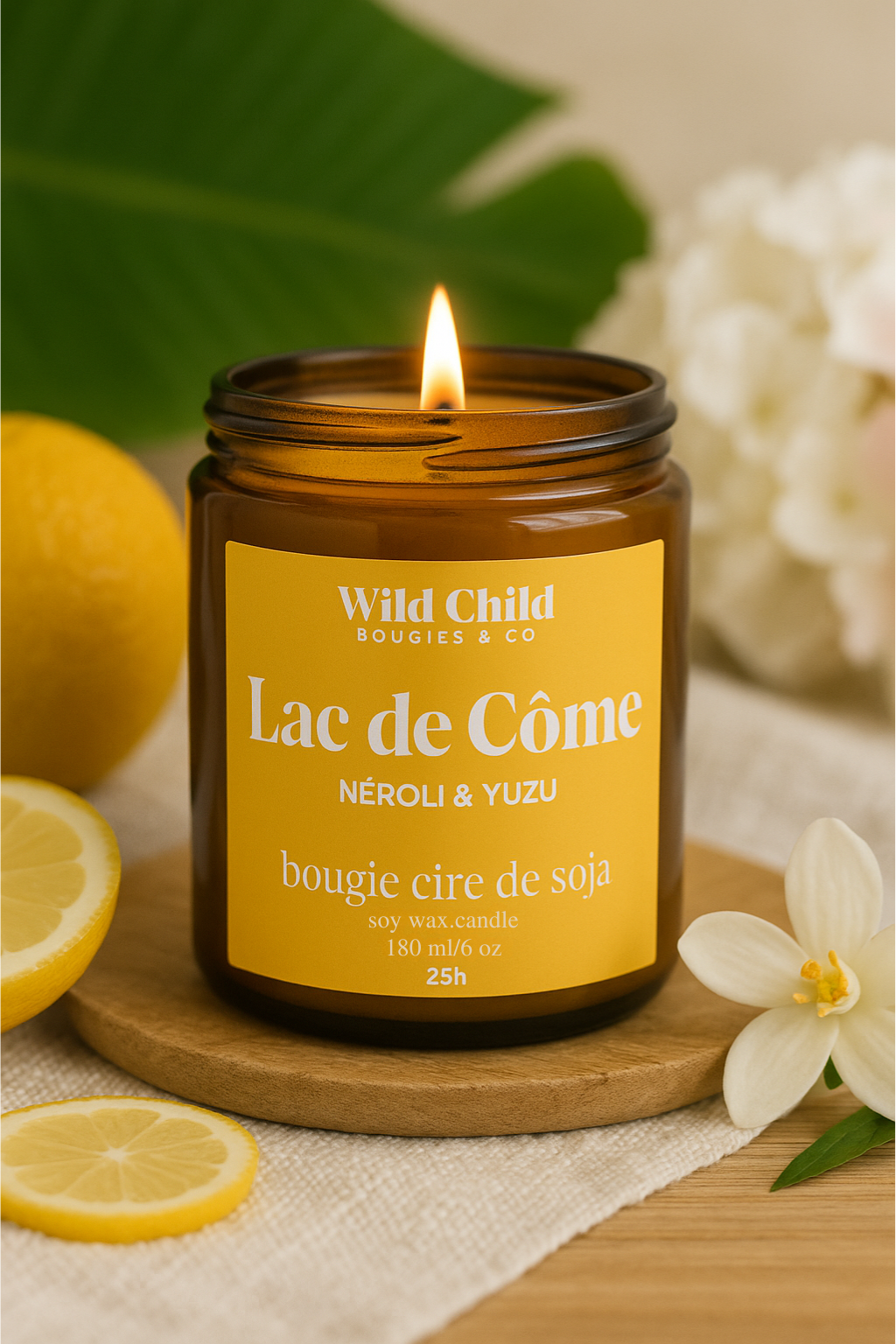 WILD CHILD Bougies & Co - Vendita all'ingrosso Candela in vasetto - "Lago di Como" Candela Cera vegetale - 25h - Neroli & Yuzu0