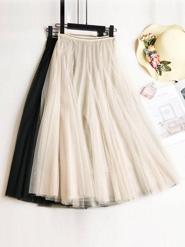 Sheer Trend - Wholesale Skirt - Women's - Solid Color Loose Elastic-Waist Mesh Skirt7