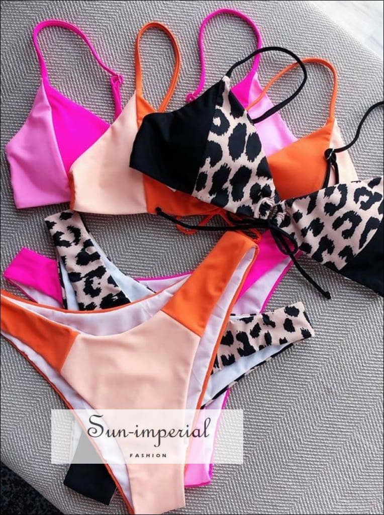 Sun Imperial - Wholesale Two Piece Swimsuit - Women's - Leopard Black Two Tone Patchwork Keyhole Padded Bikini5