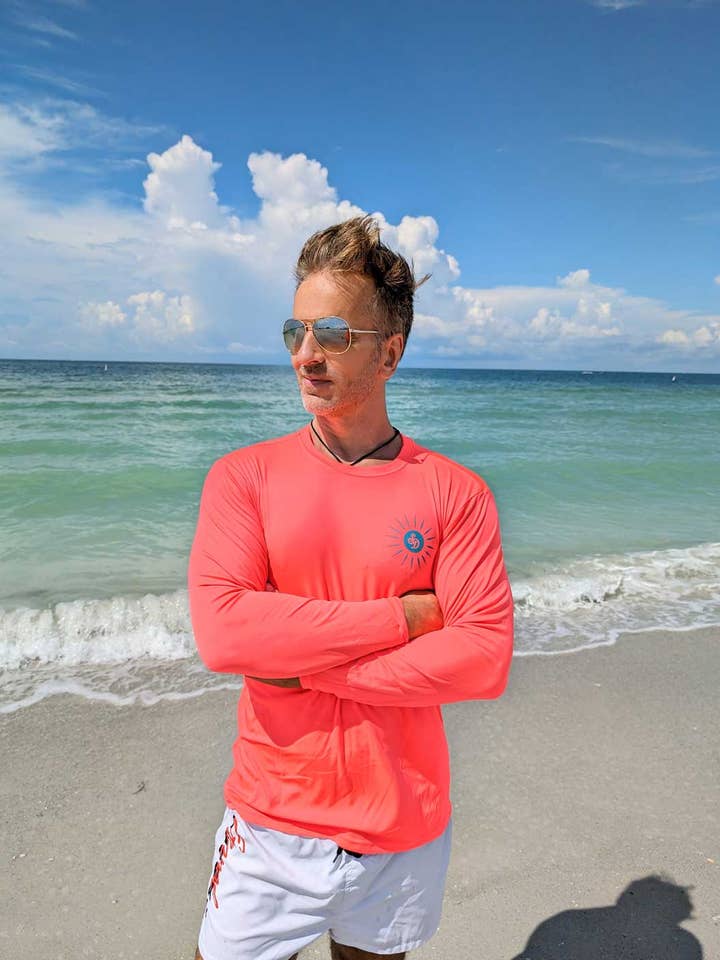 Sun Drunk - Wholesale Rashguard - Men's - UPF 50+ Sun Shirt - Neon Coral1