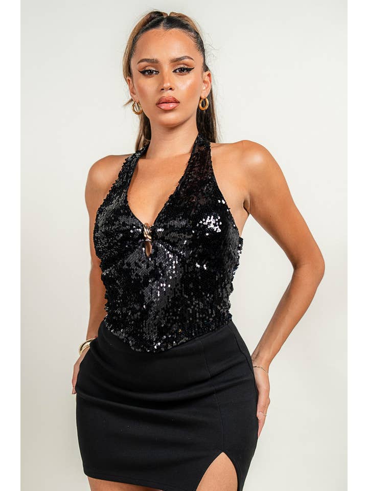 PRIVY – Großhandel Hemd – Damen – HT4041K / SEQUINCE MIT HARDWARE-NECKHOLDER-TOP3