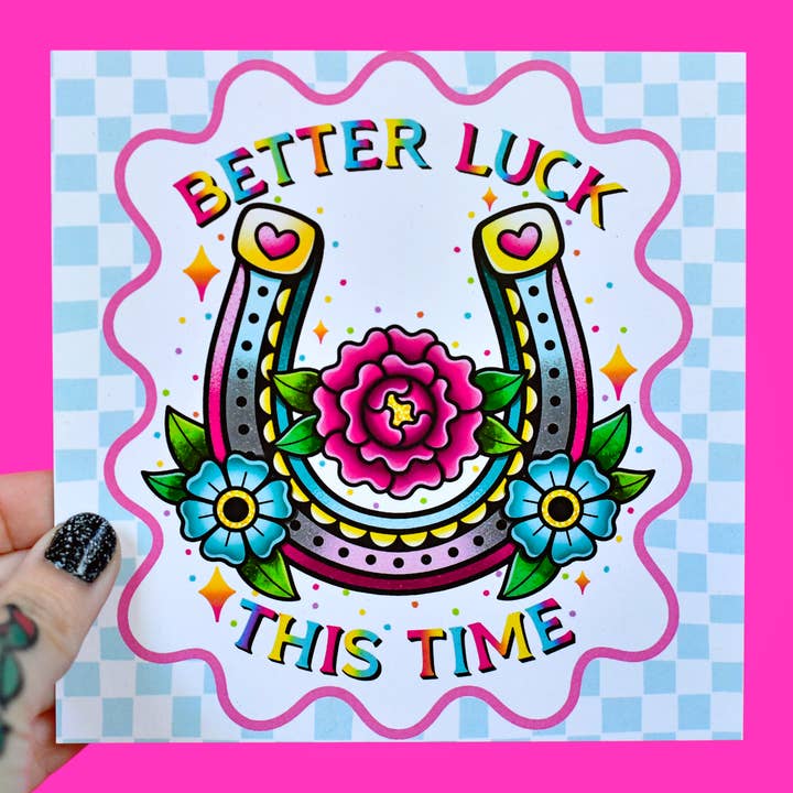 better luck this time / floral horseshoe good luck art print for wholesale by jesiiii