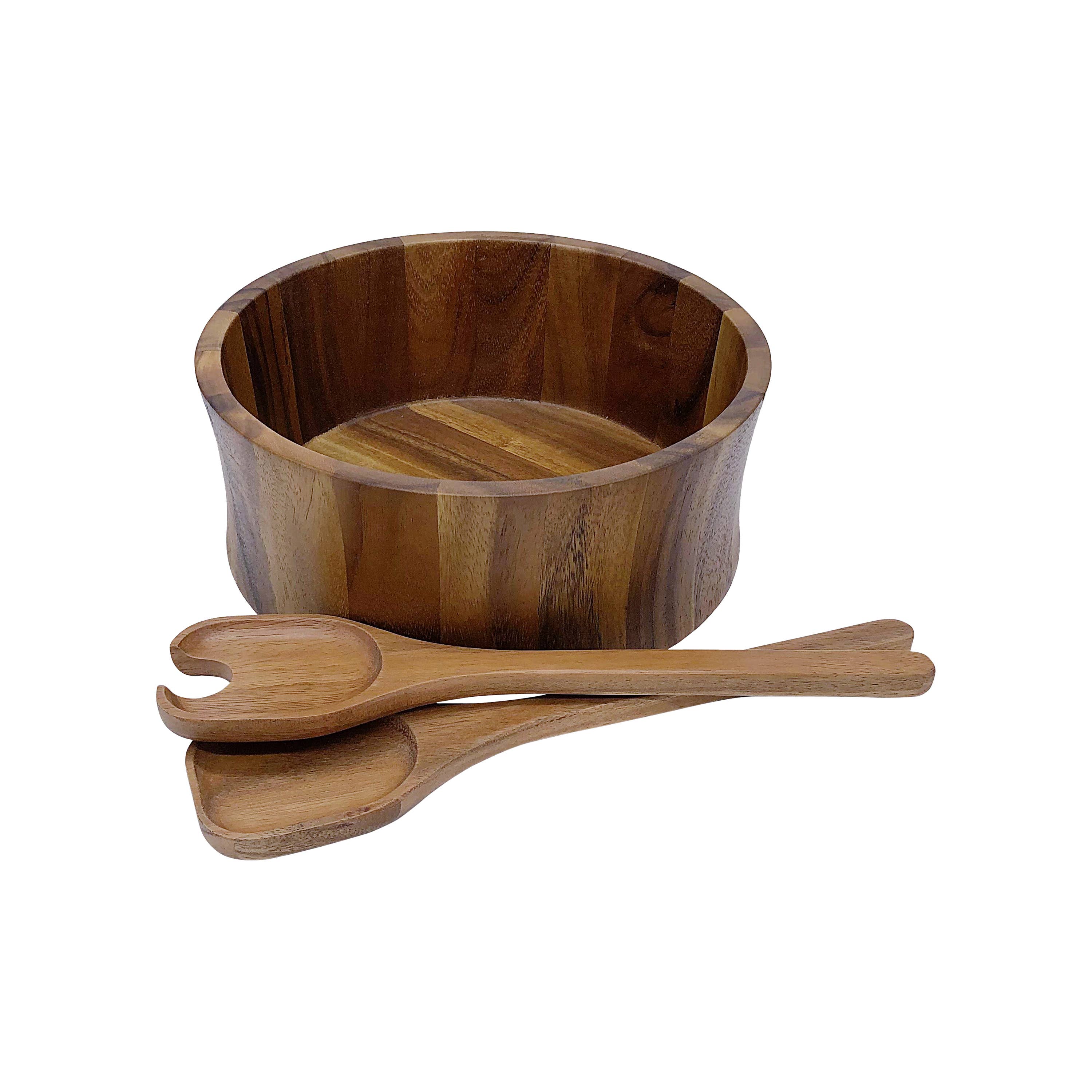 Kalmar Home - Wholesale Serve Bowl - Extra Large Acacia Serving/Salad Bowl with Utensils – 12" 3