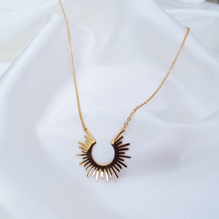 'Levana' Gold Sunshine Pendant Necklace for wholesale by Luluh Lane