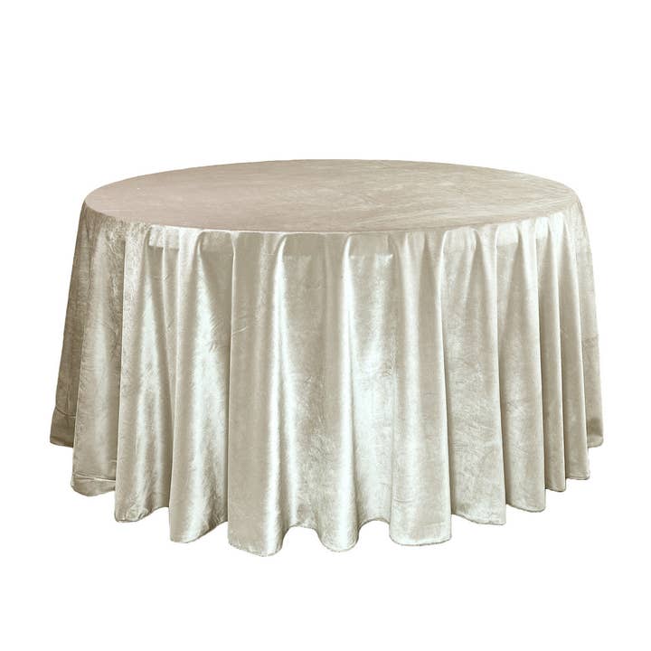 120 Inch Round Velvet Tablecloth Ivory for wholesale by YOUR CHAIR COVERS