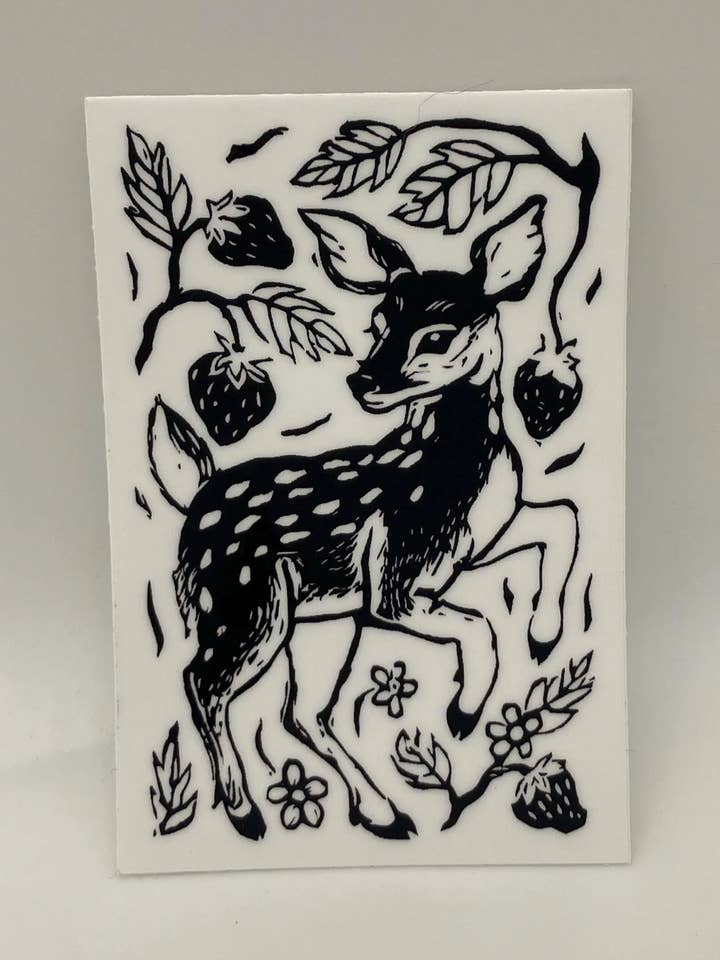 3" Vinyl Sticker - Deer + Strawberries for wholesale by Coyotesnout