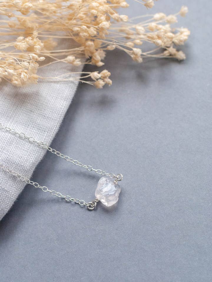 Raw Rose Quartz Necklace for wholesale by Honeydew Club