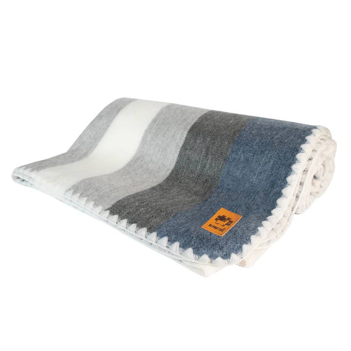 Alpakitas – wholesale Prydnadsfilt – Mysig pläd Alpacka Ull Queen Size (Grå & Blå)