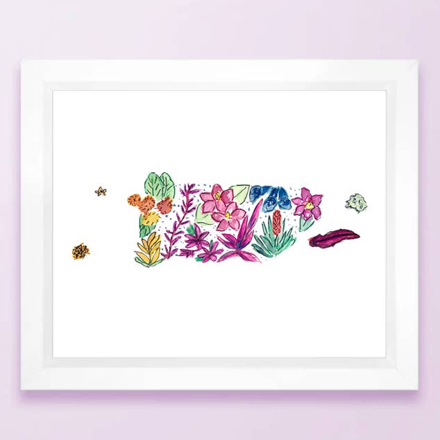 Floral State Map Print - Puerto Rico for wholesale by Allison’s Illustrations