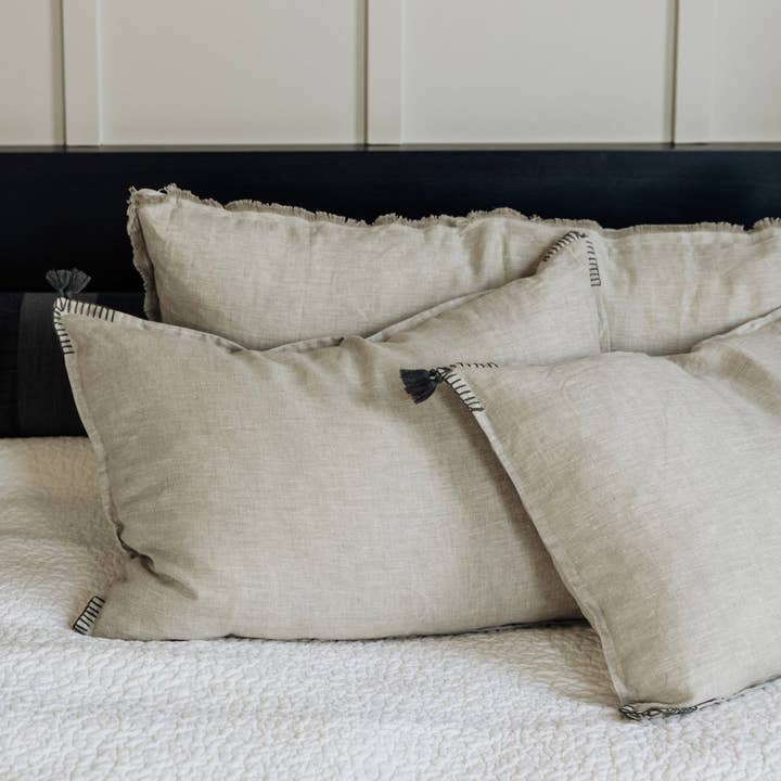 Khaki Hand Stitched Linen Lumbar Cushion for wholesale on Faire1