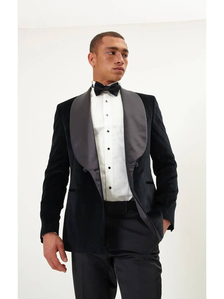 Men's Double Breasted Tuxedo - Black Velvet for wholesale on Faire3