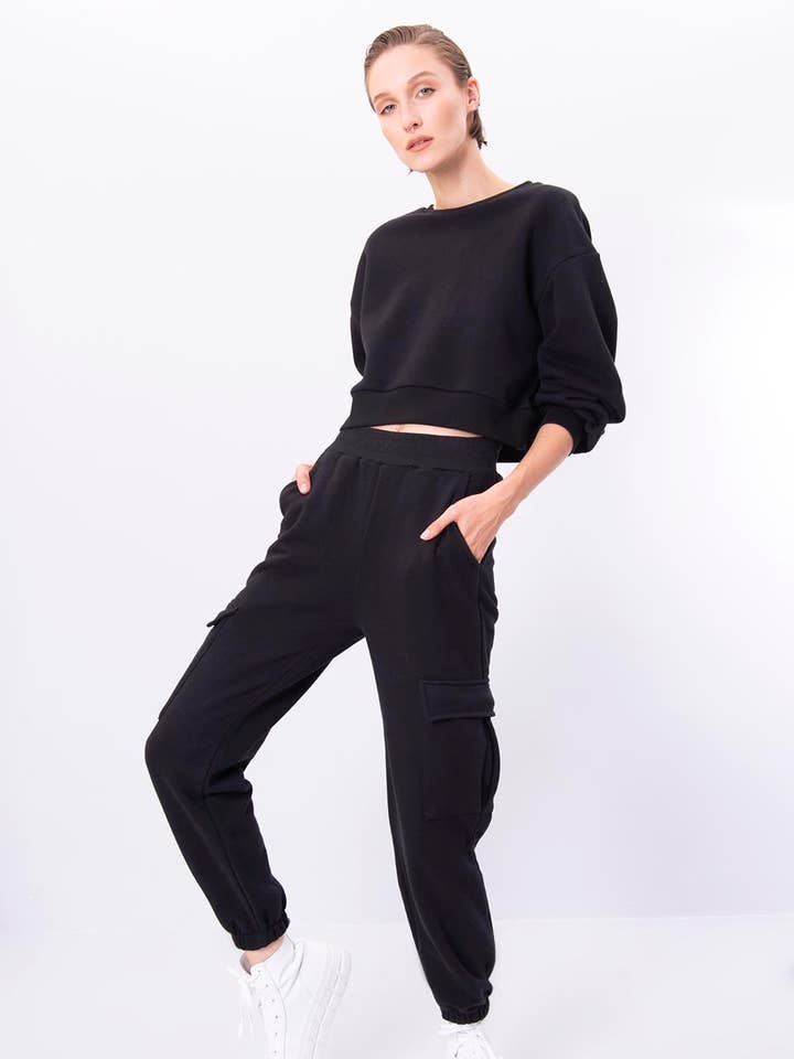 17084-Cargo Pocket Jogger Pants - Black for wholesale by BSL