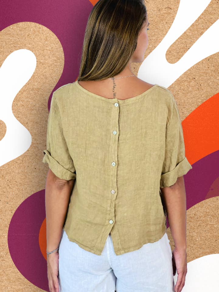 Linen & More - Wholesale Blouse - Women's - REF 59076 BASIC LINEN SHORT BLOUSE 100%