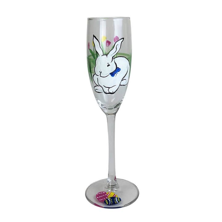 Verres à Champagne Bunny & Tulips pour la vente par Golden Hill Studio