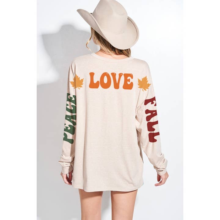 Peace love fall print tri-blend oversized top for wholesale by Phil Love