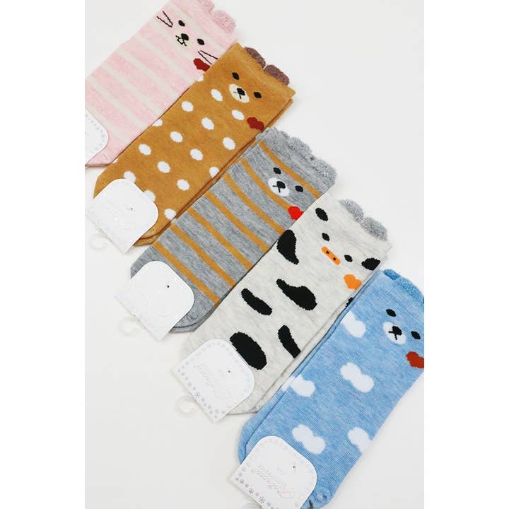 MIX COLOR Cute Animal Face Detail Printed Socks for wholesale on Faire