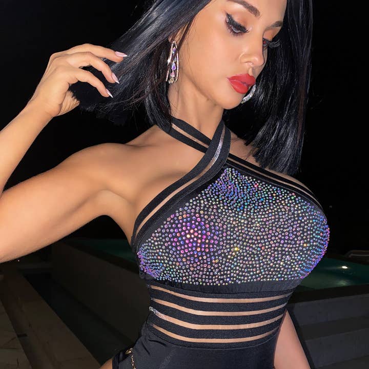 14717 Silver- och svart bodysuit med rhinestones för wholesale av Western Fashion