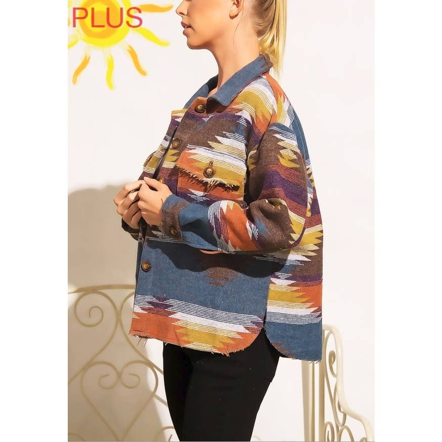 Coloring You – Engroshandel Skjortejakke/shacket – til kvinder – TRIBAL AZTEC MØNSTER KNAP NED SHACKET14