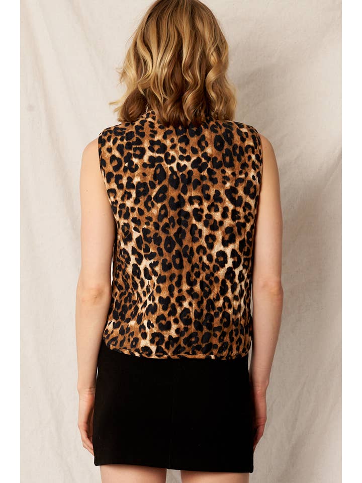 Brown Black Leopard Print Ribbon Vest for wholesale on Faire