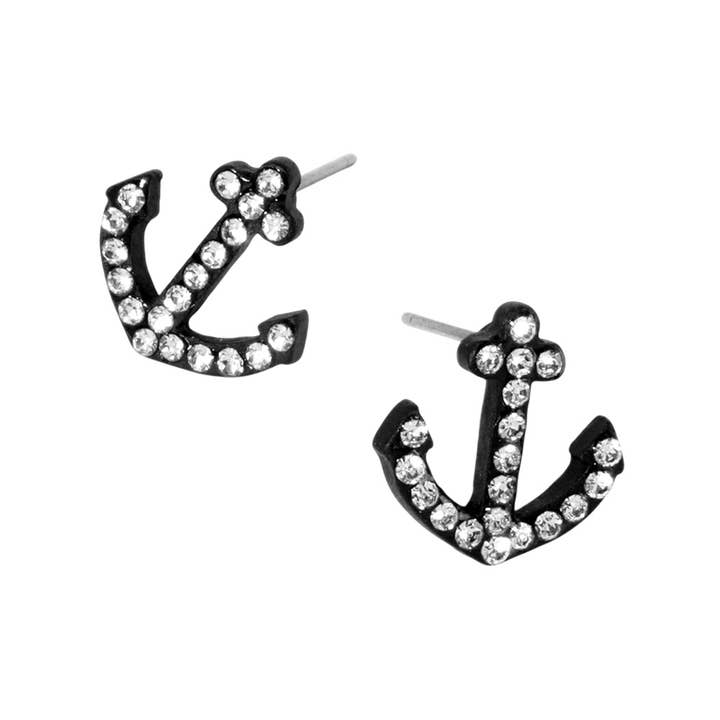 Sensibling Corp. - Venta al por mayor Pendientes de botón/aretes de poste - Pendientes de botón con ancla pavimentada de cristal de imitación.4