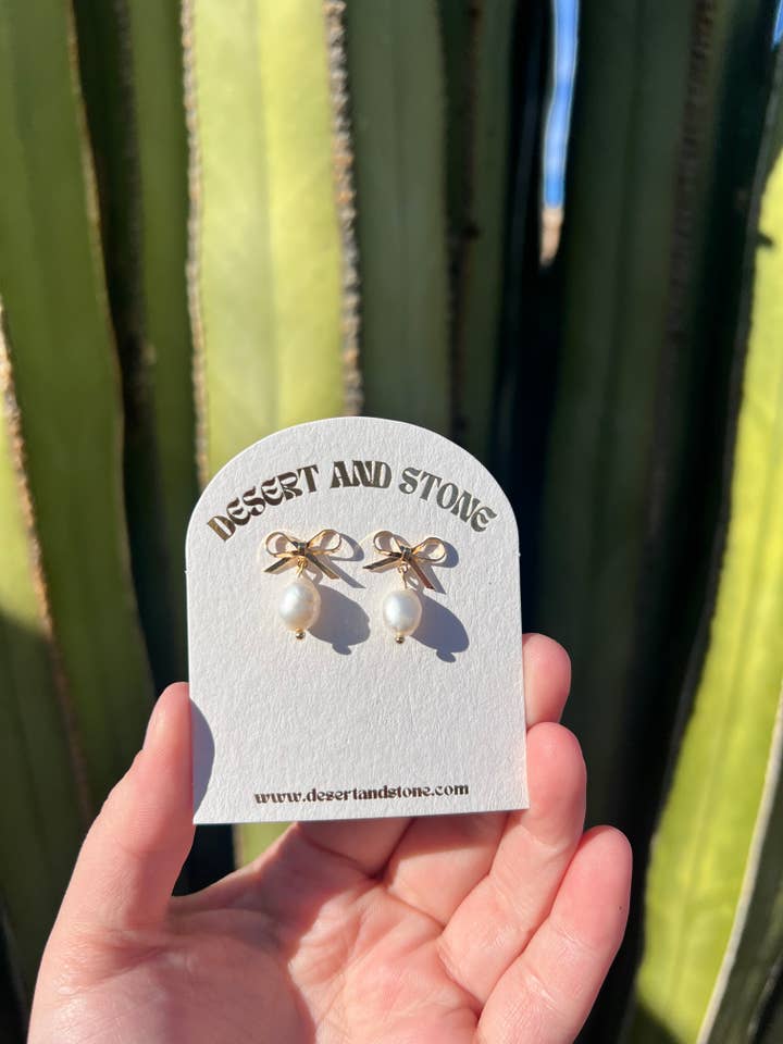 Fresh Water Pearl Bow Earrings for wholesale by Desert and Stone Jewelry