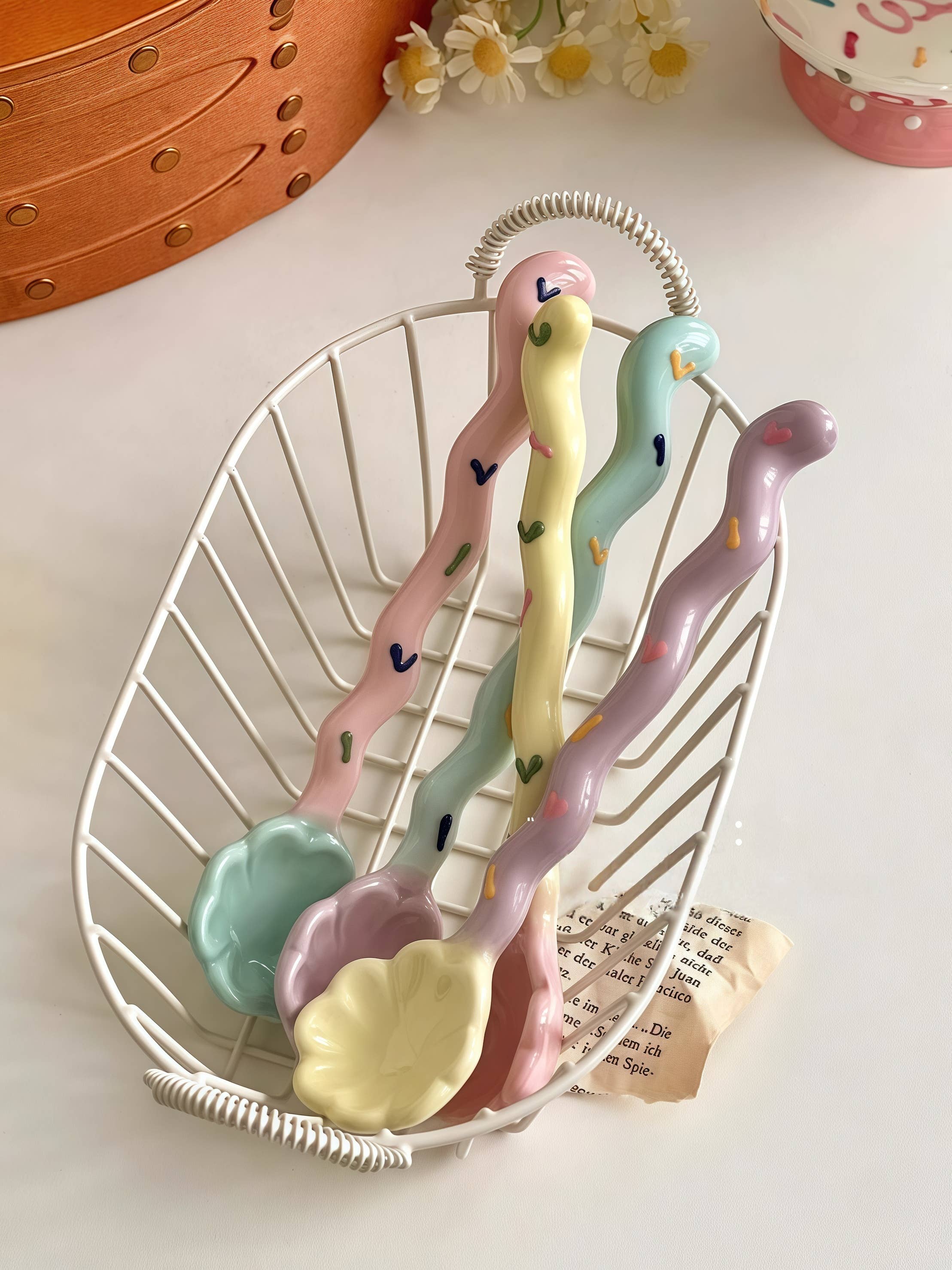 Otterware - Wholesale Table Spoon (Cutlery) - Whimsical Wavy Handle Flower Ceramic Dessert Spoons 4 colors8