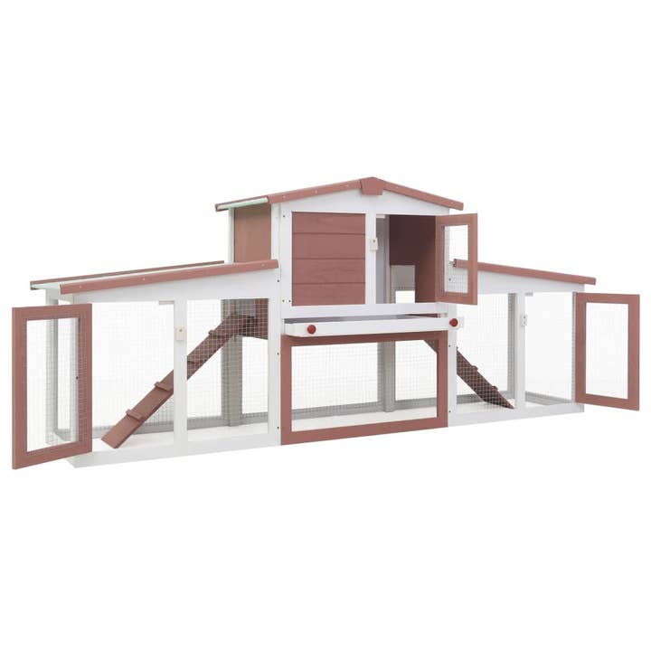 Outdoor Large Rabbit Hutch Brown and White 80.3"x17.7"x33.5" Wood for wholesale on Faire1