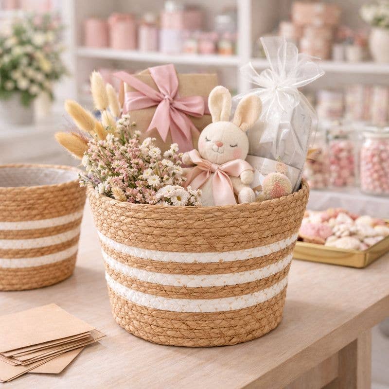 SWS BASKETS AND HOME DECOR - Wholesale Plant Pot - Striped Seagrass Planter Basket with Plastic Liner3