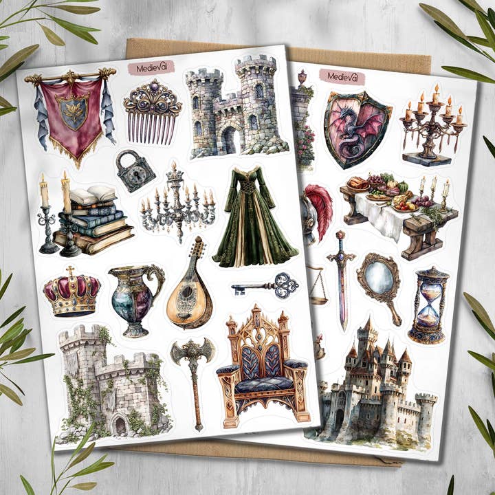 Feuille d'autocollants de sorcellerie médiévale. Autocollants de chevalier. pour la vente par DailyStickersUK