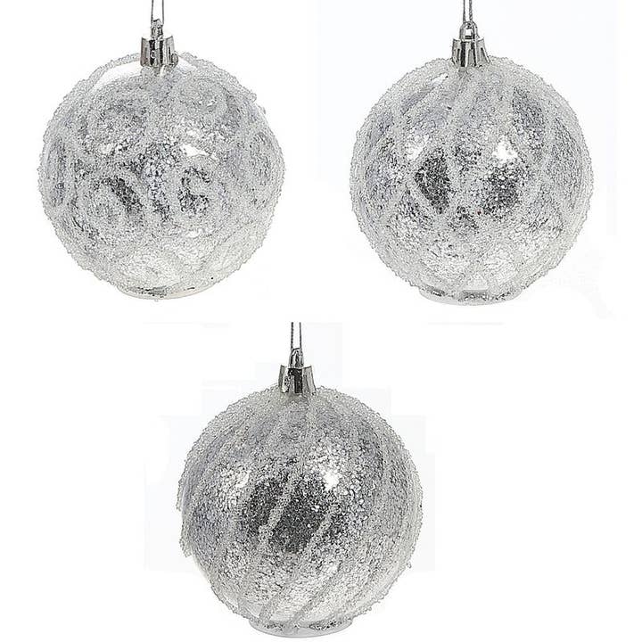 10Cm Led Ornaments (White Glitter) (Asstd) (12/Disp) - Set of 12 for wholesale by Maison Concepts Inc