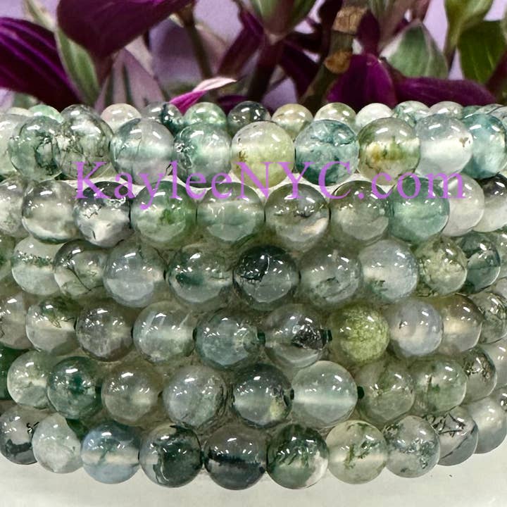 KayleeNYC – wholesale Beaded bracelet – Moss Agate 6mm 7.5” Crystal Healing Stretch Bracelet0