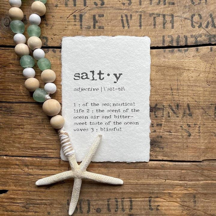 salty definition print in typewriter font on handmade paper for wholesale by Alison Rose Vintage