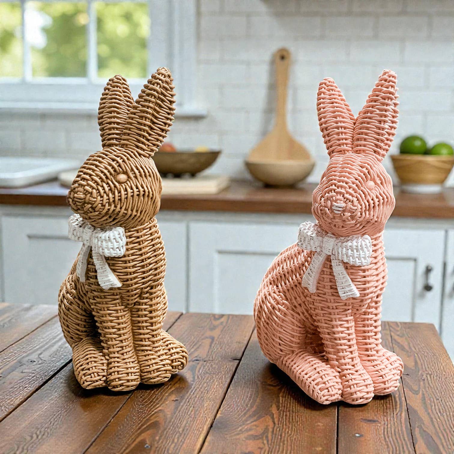 Gia Roma - Wholesale Sculpture - Easter Farmhouse Home Decor, Resin Bunny Figurine Rattan 58