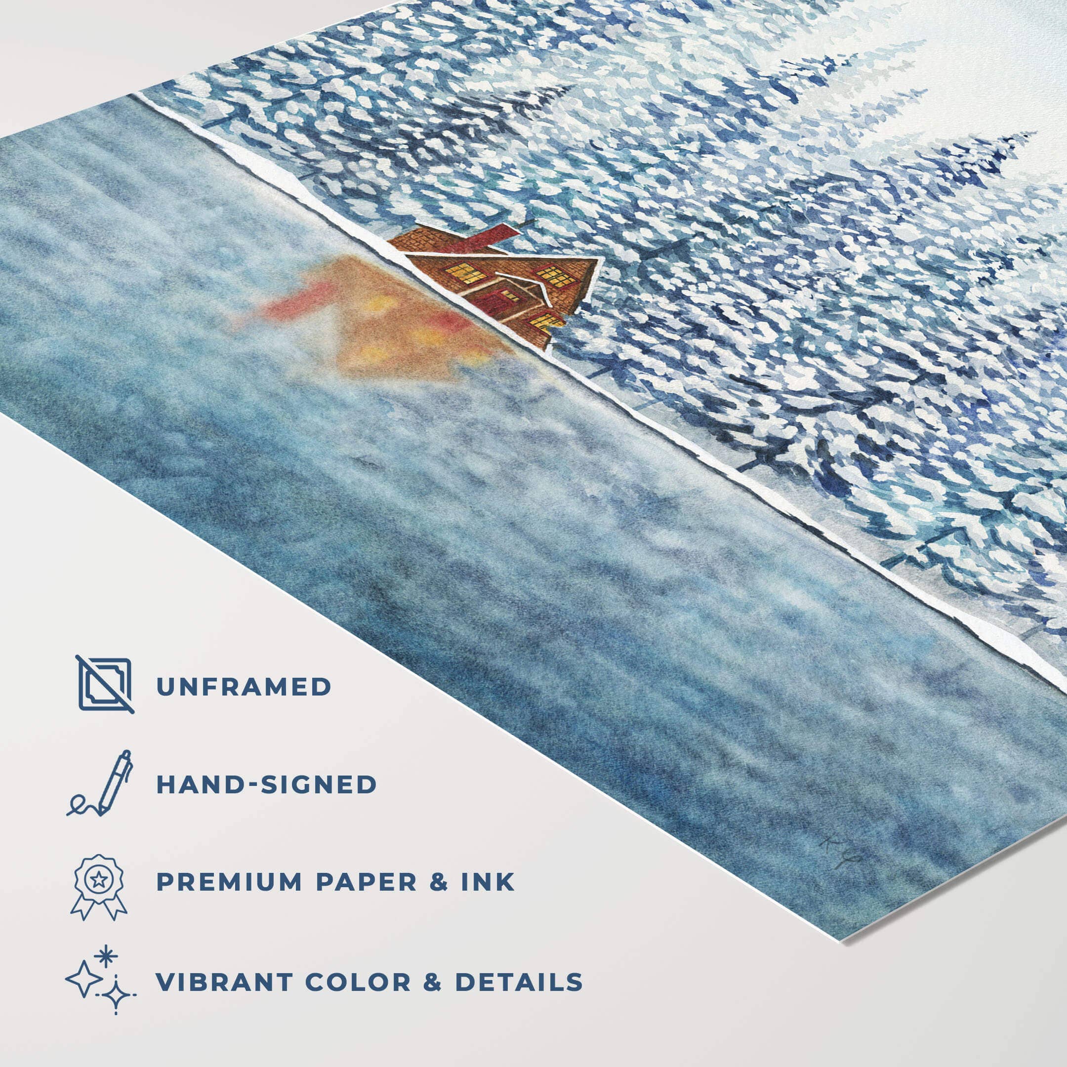 Watercolor Wednesday - Wholesale Art Print - Winter Art Print | Snowy A-Frame, Cozy Wall Decor for Cabin 1