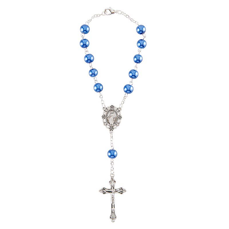 Christian Brands Catholic - Wholesale Prayer Beads Necklace - Blu Pearl Auto Rosary2