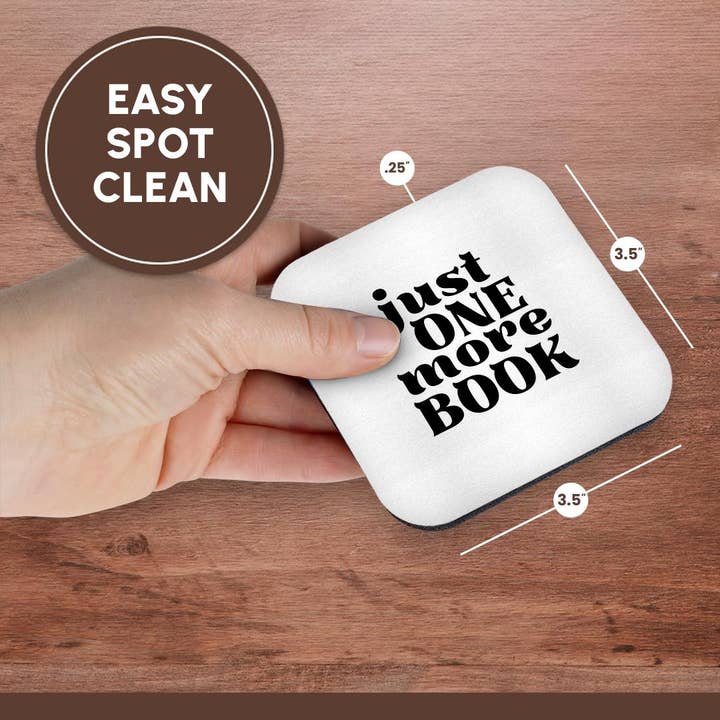 3dRose – wholesale Coasters – 3dRose, Plain Text of Just one more Book - black and white, Coaster13