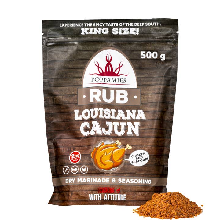 Lukata LTD – wholesale Rub – Poppamies Louisiana Cajun BBQ Rub - 100% Natural BBQ Seasoning - Dry Marinade & Spices. Especially Suitable for Chicken and Seafood - Great in The Grill Oven Boiler and Pan - Large Pack (500g)
