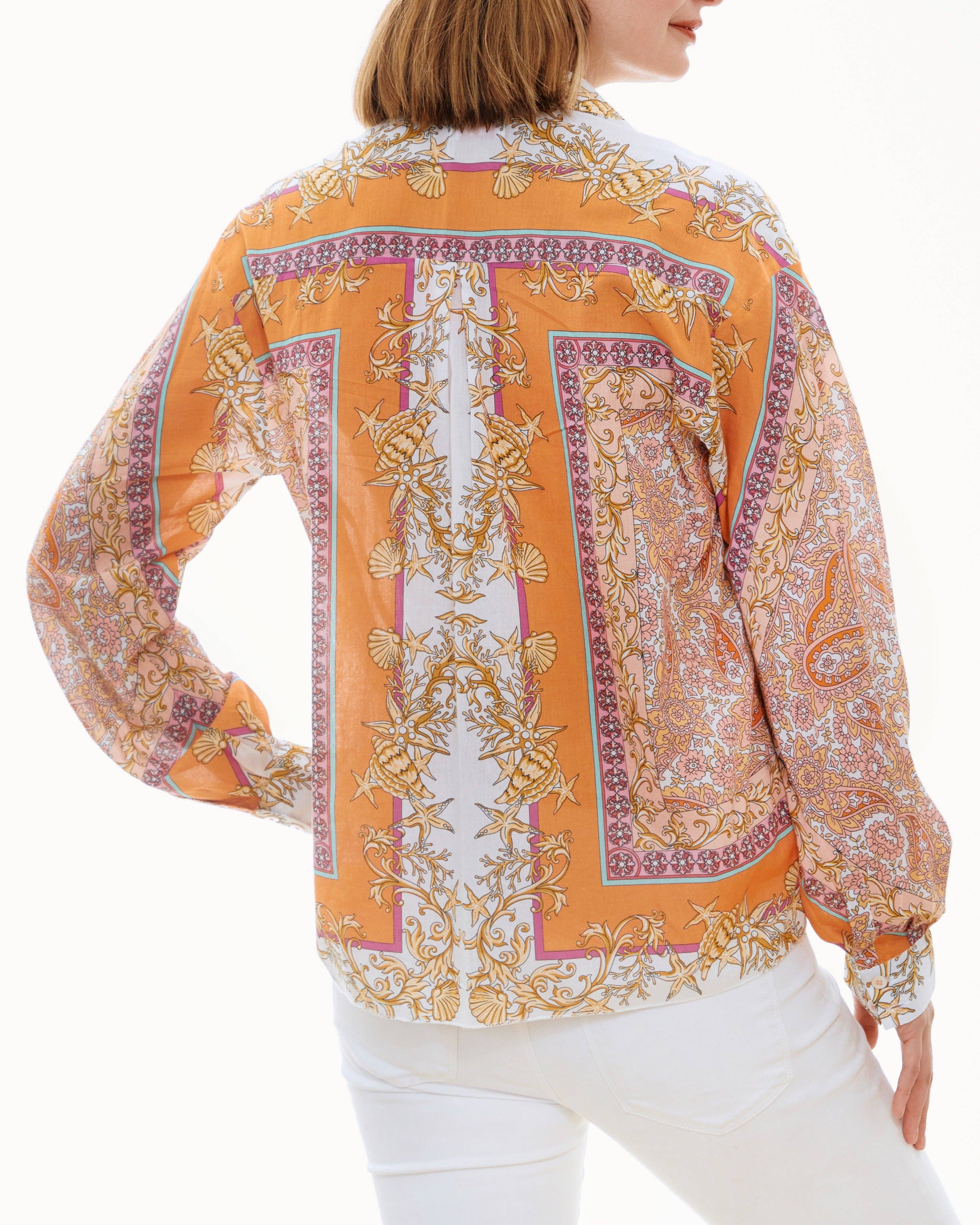 Dizzy-Lizzie – Engroshandel Skjorte med buttondown – til kvinder – Buckhead Boxy Top Konstrueret Print2