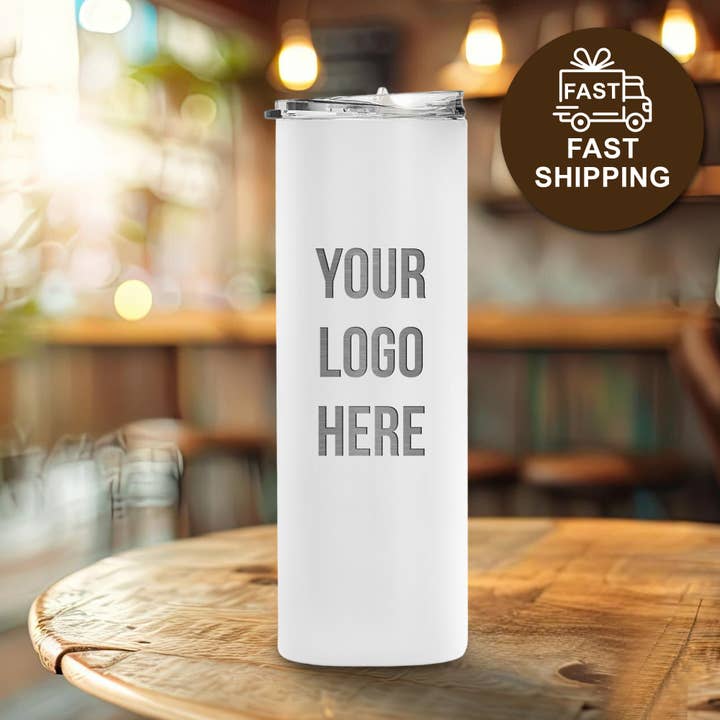Engrave My Memories - Wholesale Insulated Mug/Tumbler - Custom Engraved Logo Skinny Tumblers, Personalized Bulk 20oz