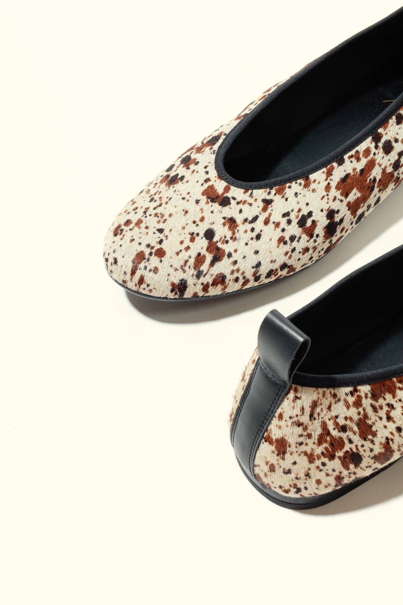 KMB Shoes – wholesale Flats – Women’s – SONIA COW PRINT – Hair-On Leather Ballet Flats with Pull Tab2