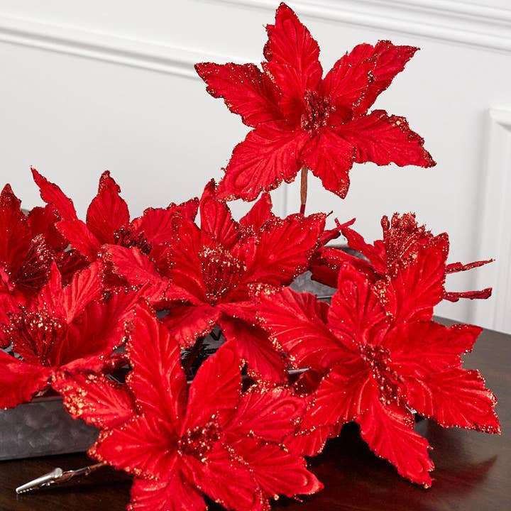 Factory Direct Craft - Wholesale Artificial Flowers - 6" Artificial Red Poinsettia Flower with Clip