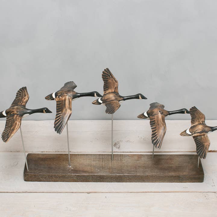 Aviologie - Wholesale Decorative Figurine - Canada Goose - Flying Set of 5 - 22"L -Carved Ornament