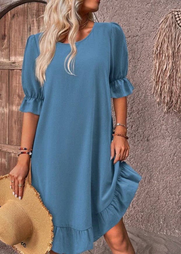 Masyal - Wholesale Jurk - Dames - Vintage katoenen en linnen effen kleur losse zoom jurk zomer2
