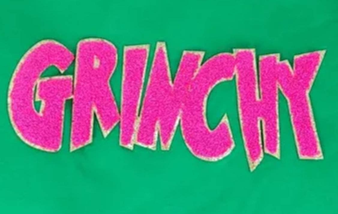 sequinandstiches - Venta al por mayor Parches - Parche Grinchy. Parche Rosa, Parche de Purpurina y Chenilla de 11” Un Solo Parche, Parche de Navidad, Hazlo tú mismo, Parche Termoadhesivo1