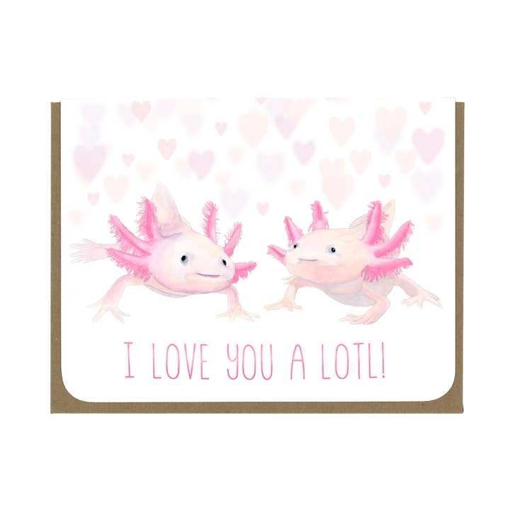 Kærlighed - Elsker dig megetl Axolotler - Kort for engroshandel hos Amy Rose Moore Illustration