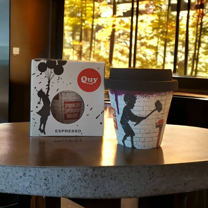 URBAN.ITY SRL - Wholesale Coffee/Tea Cup - Banksy Espresso Cup in RPET 90 ml - Hammer Boy3