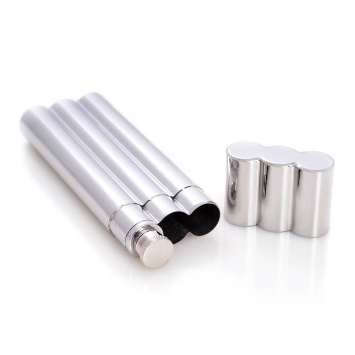 BeyBerk International - Wholesale Flask - 2 Oz.Flask with Stainless Steel Double Cigar Tube