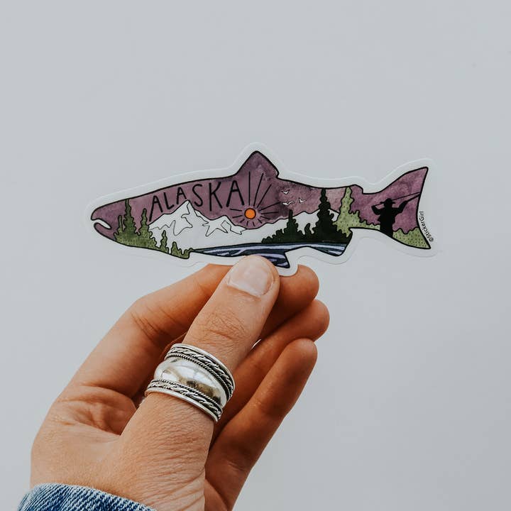 Pegatina de vinilo de pez volador (púrpura) Alaska para venta al por mayor de Sticker Girl